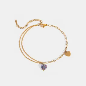 Kesley Stainless Steel Synthetic Crystal Heart Anklet Bracelet