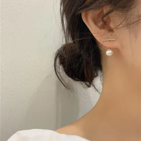 Korean Crystal Line Metal Pearl Stud Earrings