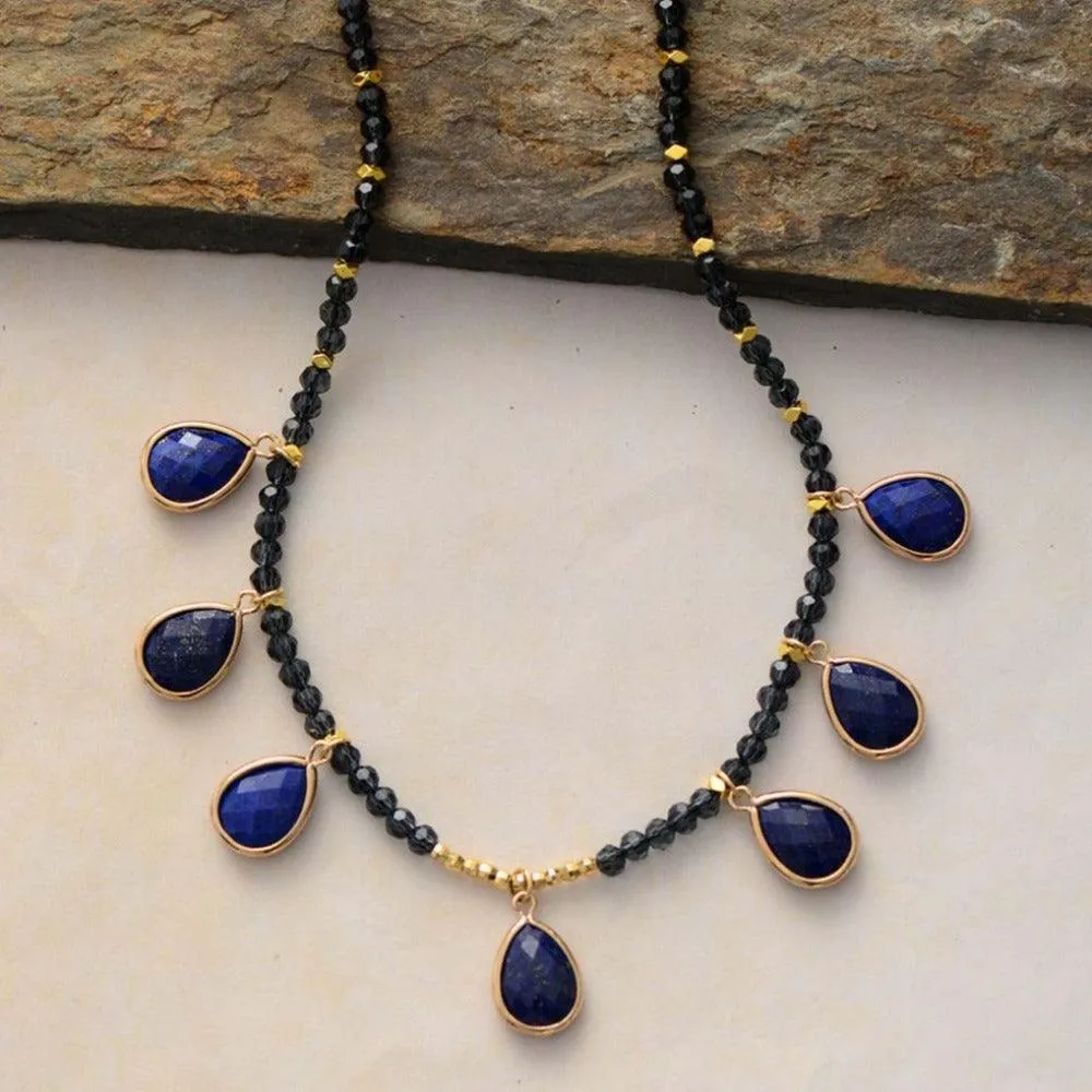 Lapis Lazuli & Rhinestones Pendant Necklace