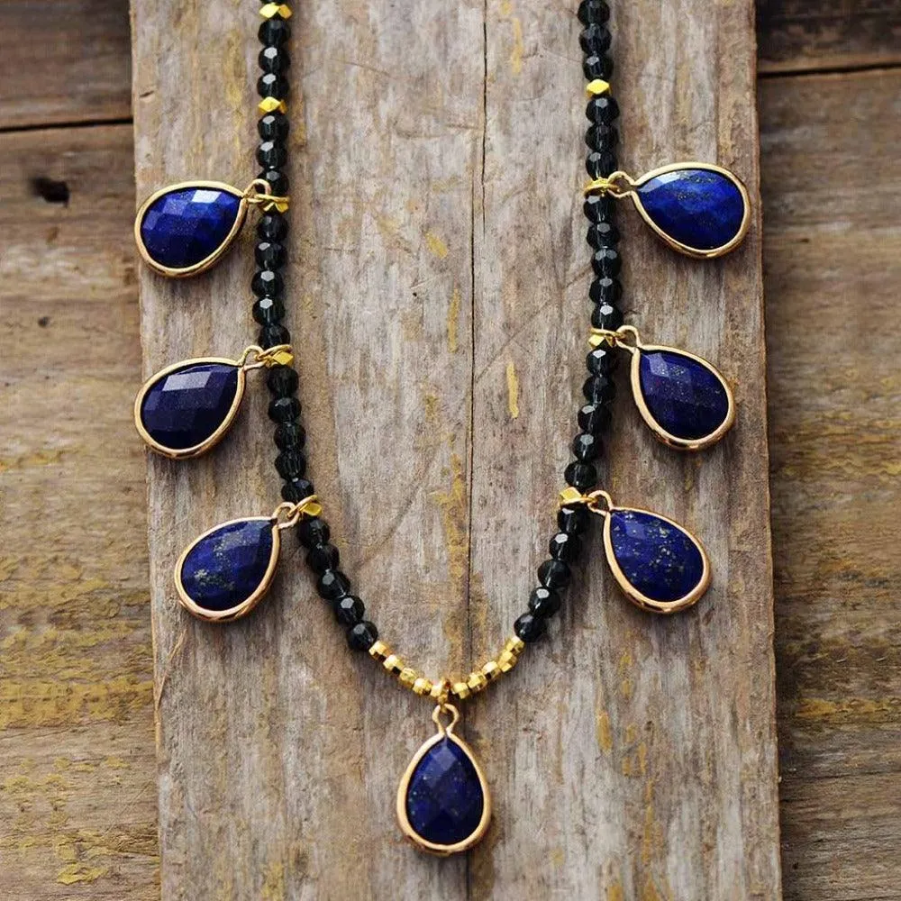 Lapis Lazuli & Rhinestones Pendant Necklace
