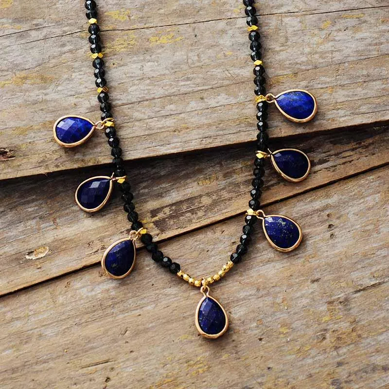 Lapis Lazuli & Rhinestones Pendant Necklace
