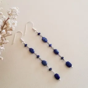 Lapis Lazuli Earrings, Long Gemstone Chain Earrings