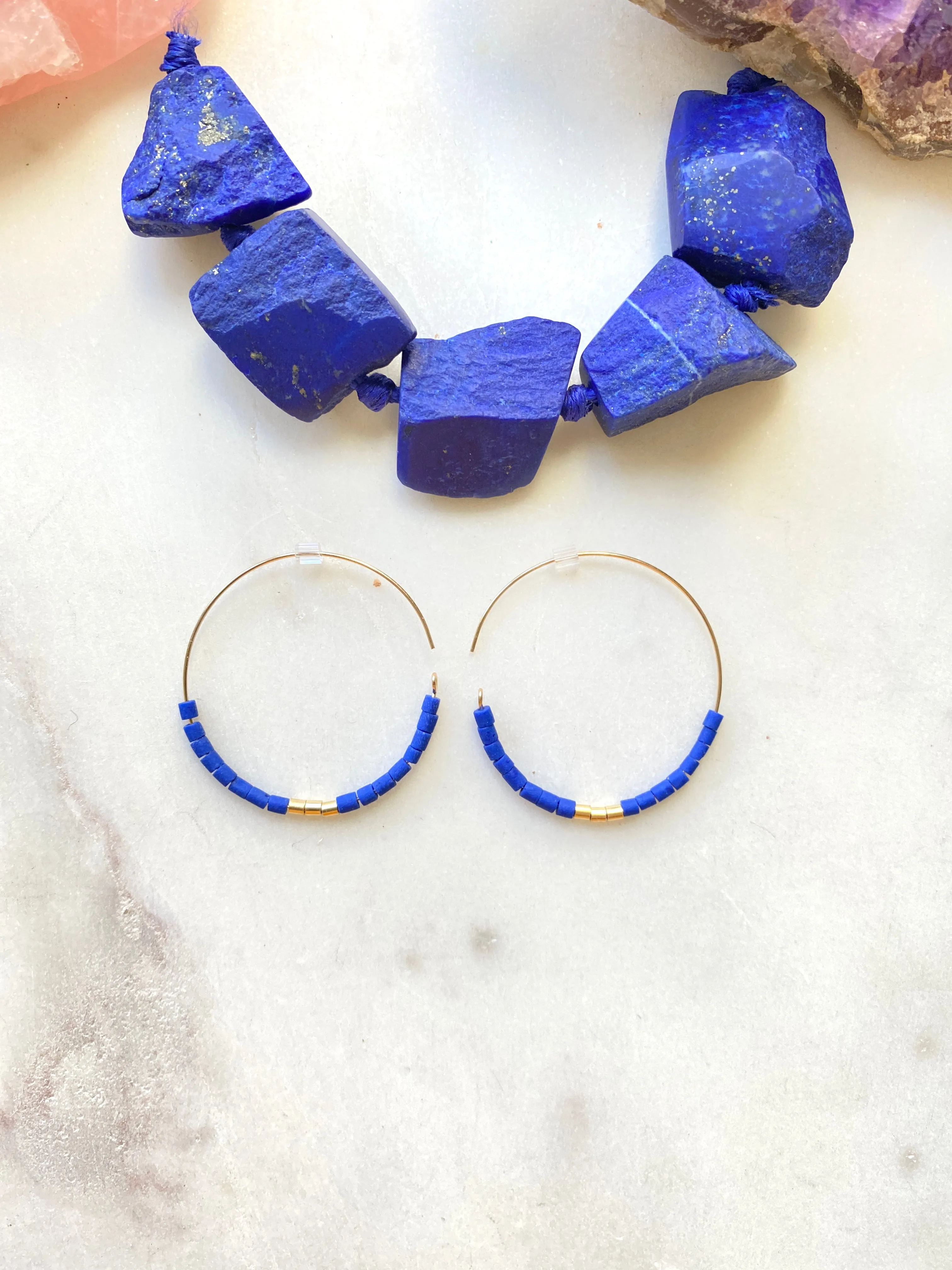 Lapis Lazuli Goldfilled Hoops Earrings