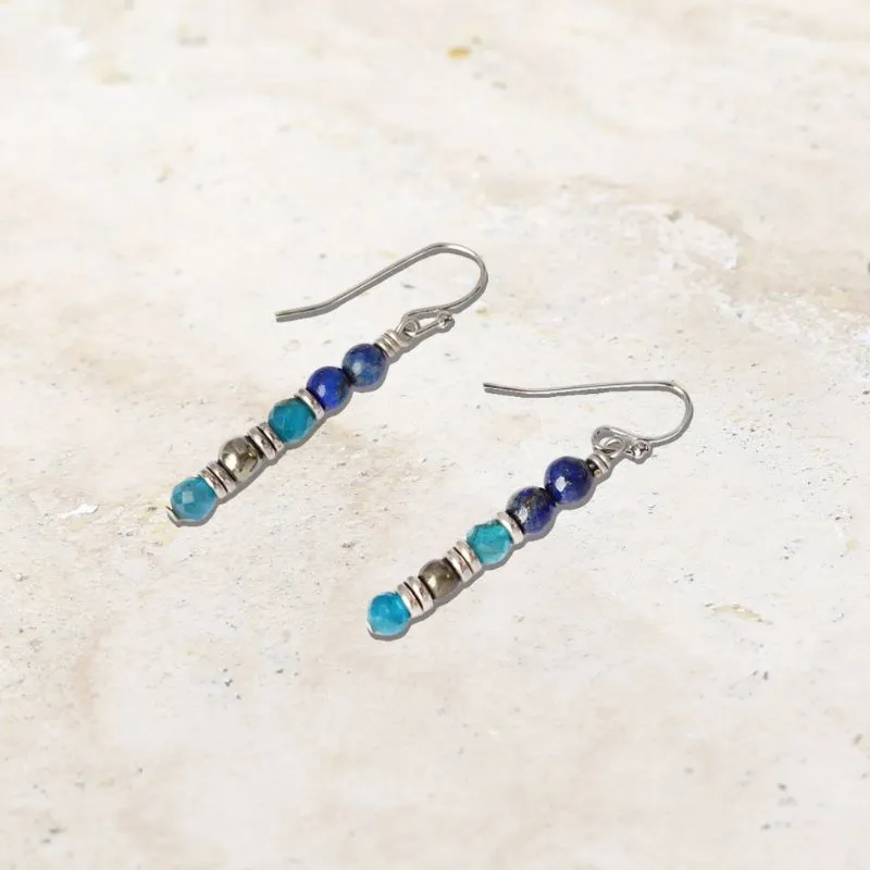 Lapis Lazuli, Pyrite, and Apatite Earrings