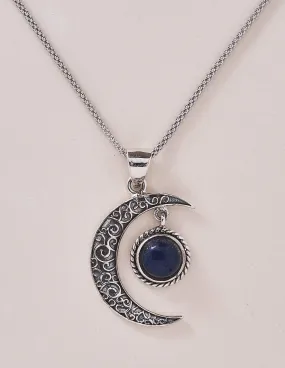 Lapis Lazuli Silver Moon Pendant