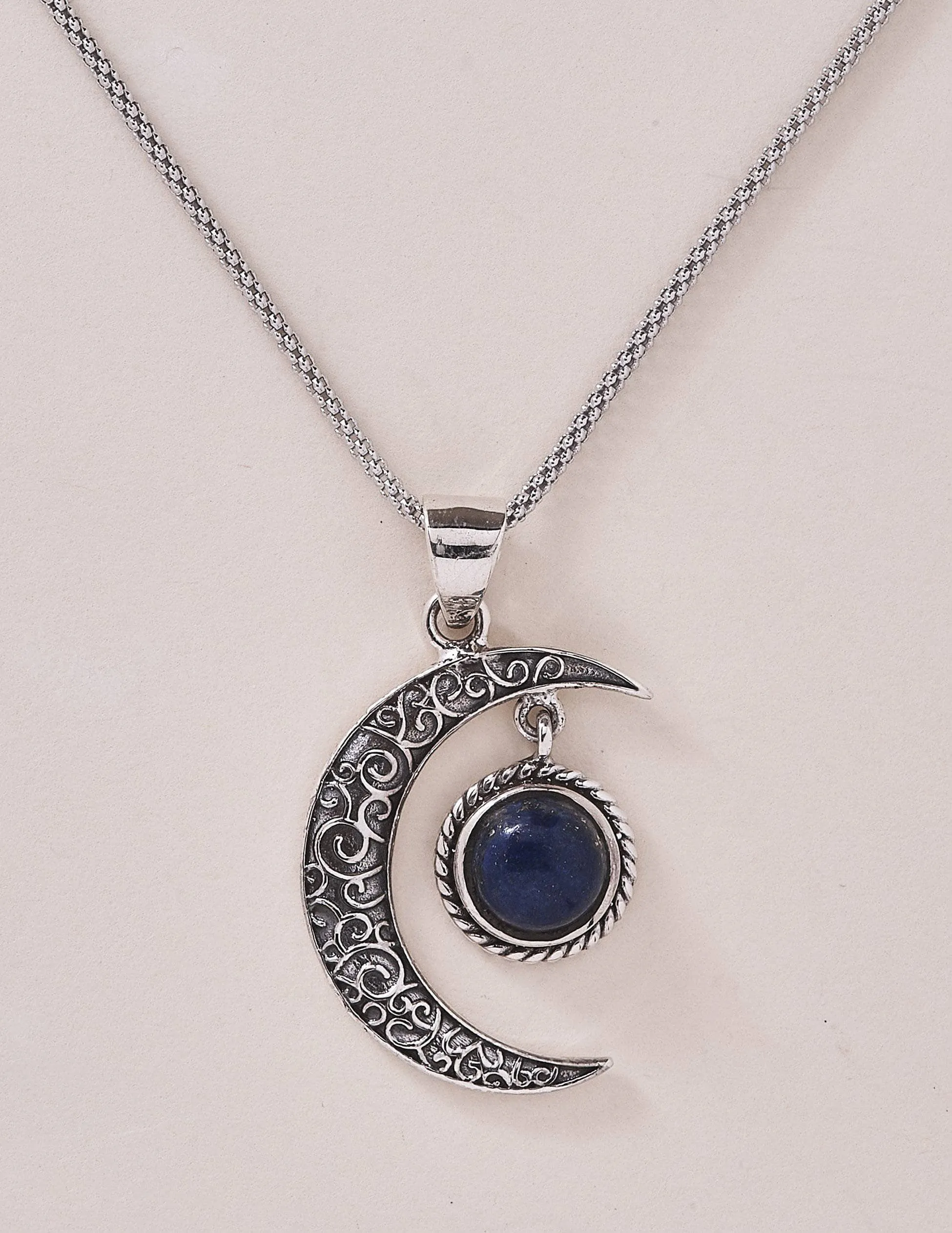 Lapis Lazuli Silver Moon Pendant