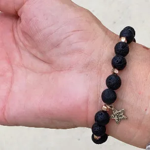 Lava Stone-Amazonite Diffuser Handmade Stretch Band Copper-Lotus Charm-Yoga Beads