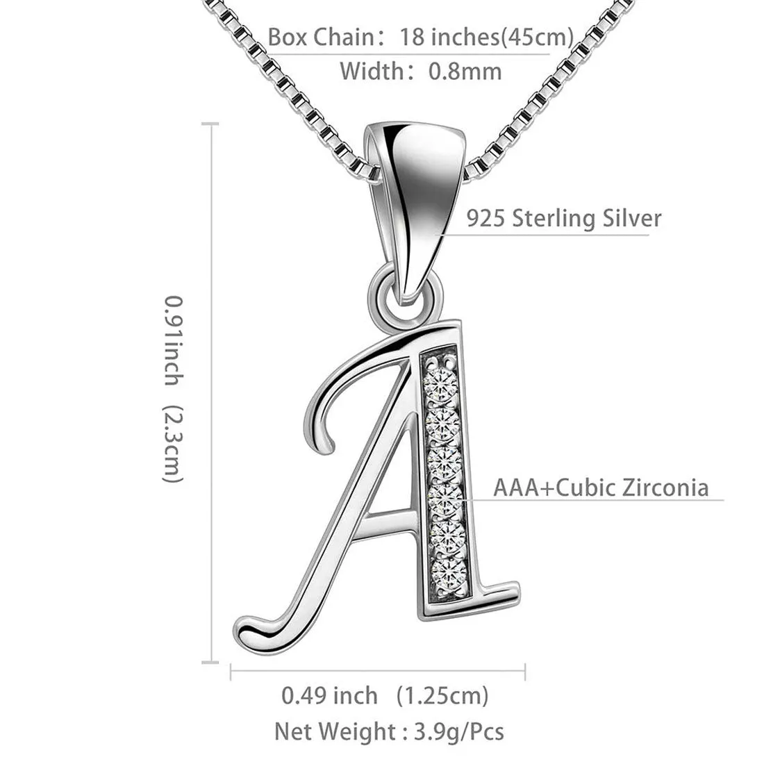 Letter A Initial Necklaces Pendant Women Men Name Jewelry Gift 925 Silver