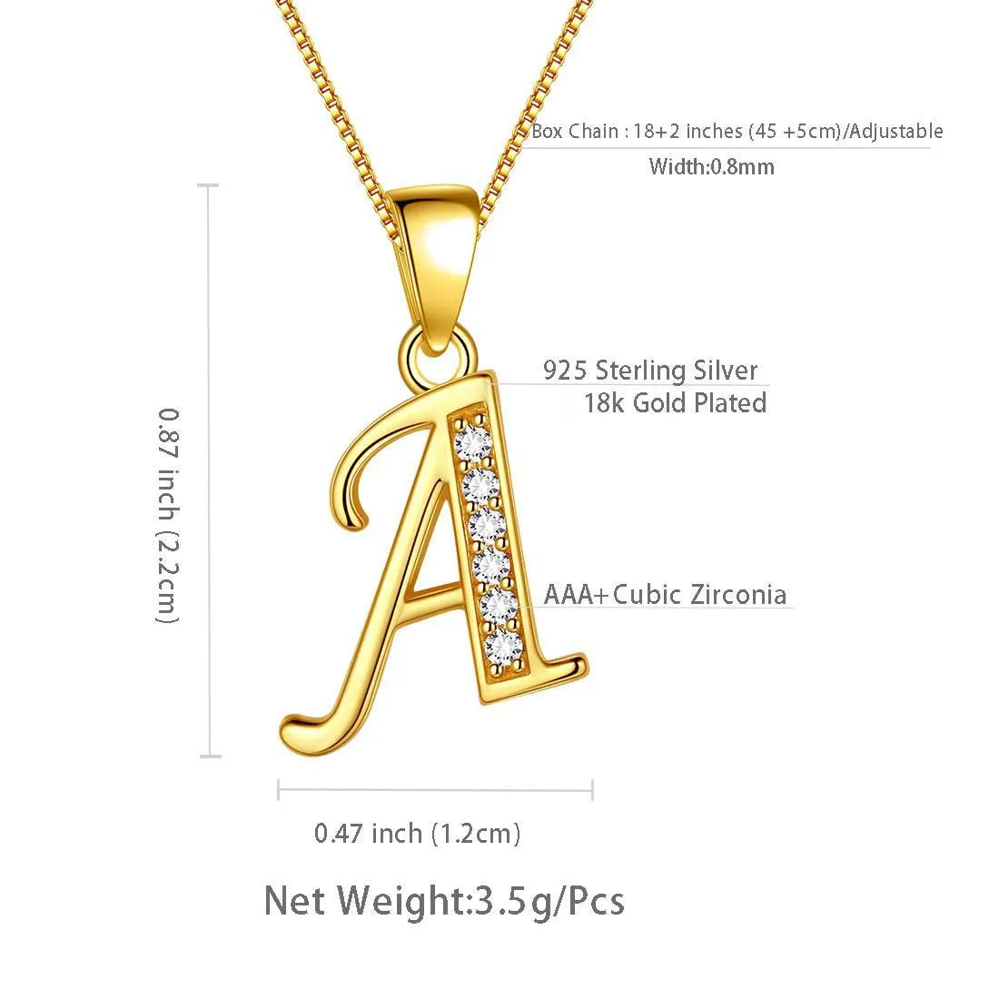 Letter A Initial Necklaces Pendant Women Men Name Jewelry Gift 925 Silver