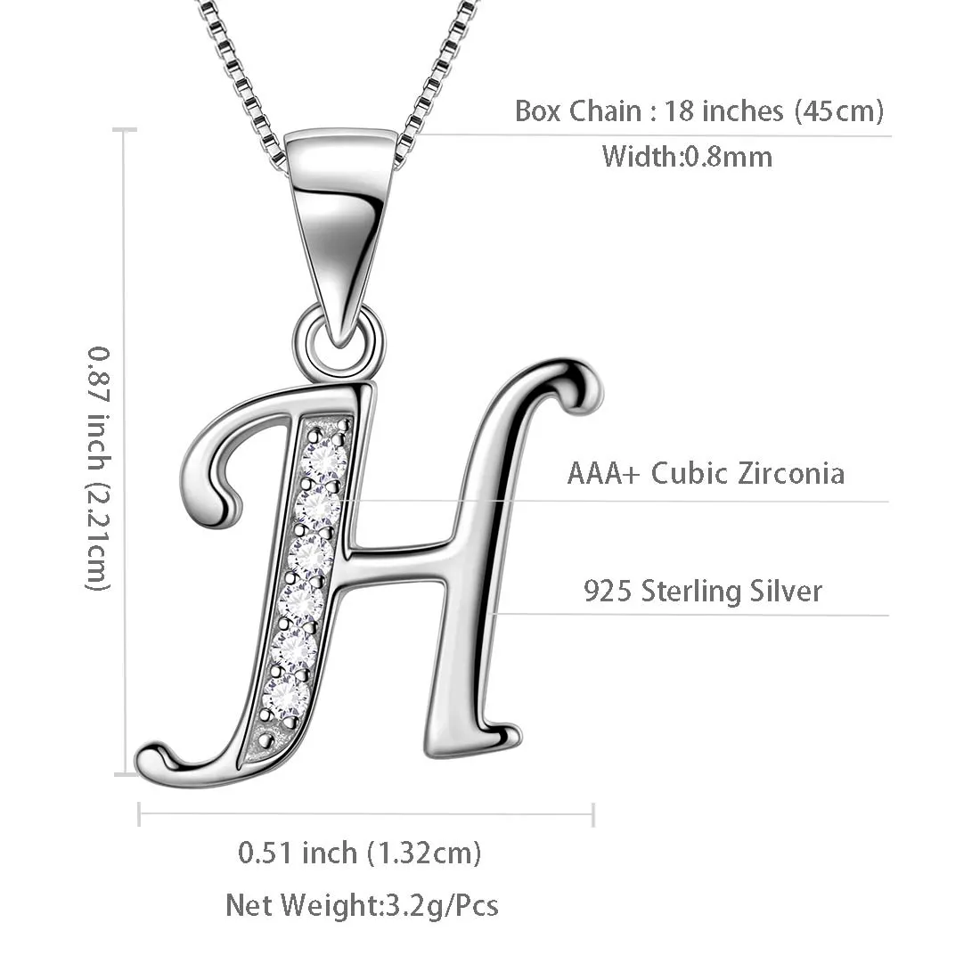 Letter H Initial Necklaces Pendant Women Men Name Jewelry Gift 925 Silver