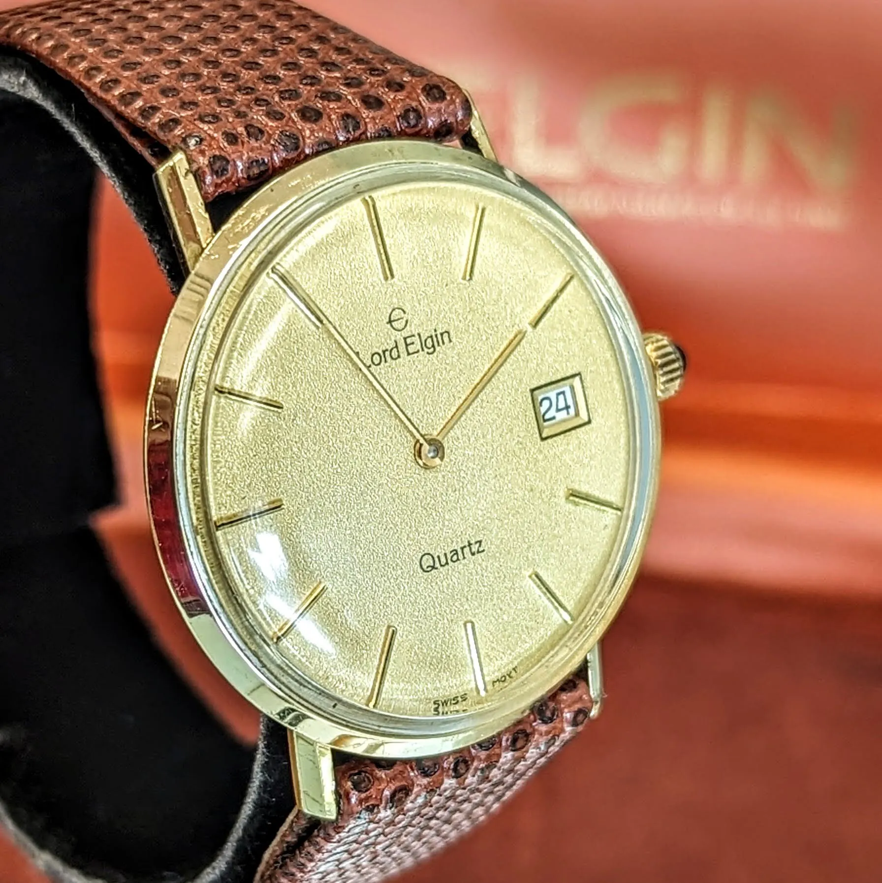 LORD ELGIN Quartz Wristwatch 14K Yellow GOLD Swiss Made Watch - In box!
