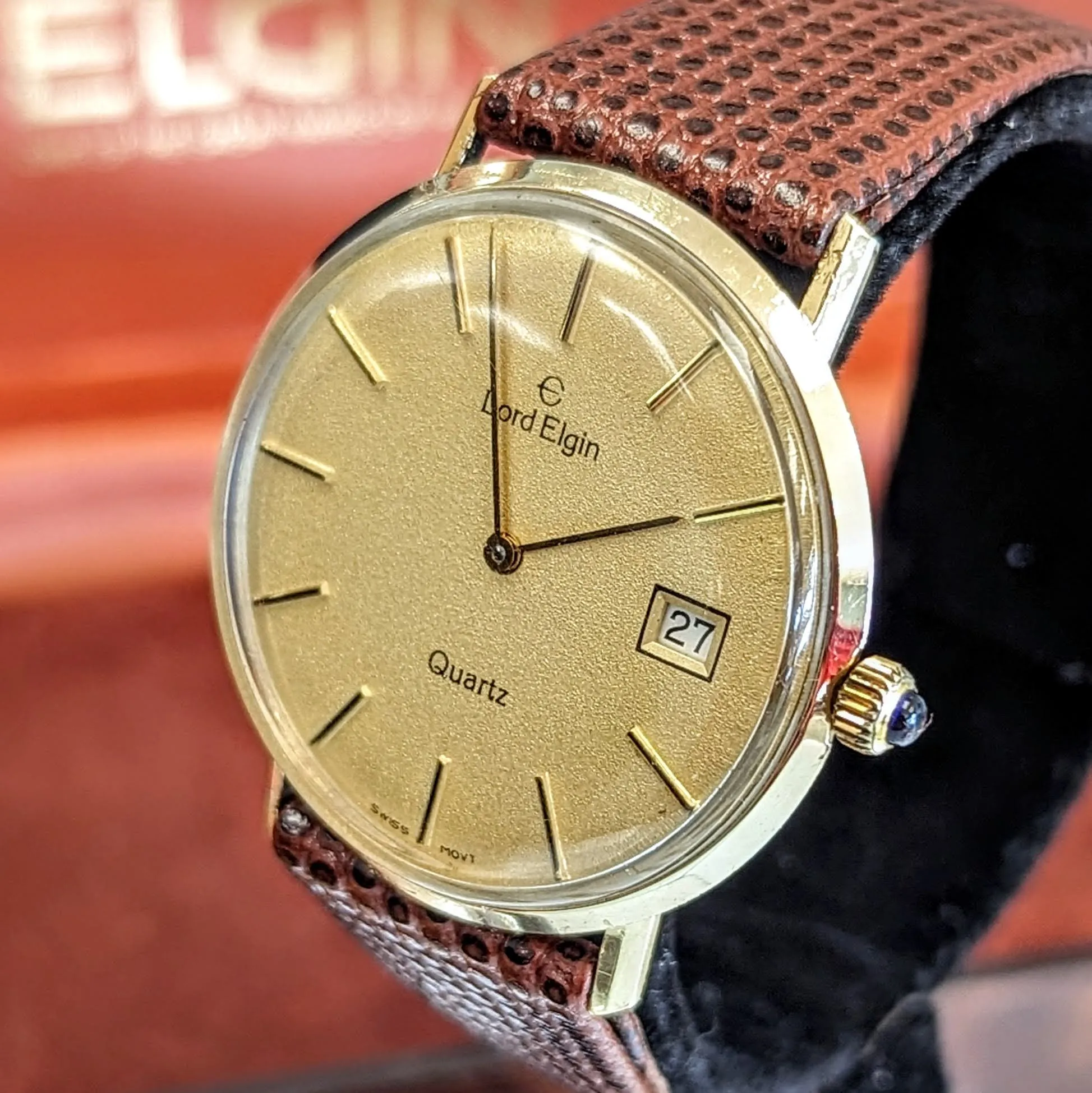 LORD ELGIN Quartz Wristwatch 14K Yellow GOLD Swiss Made Watch - In box!