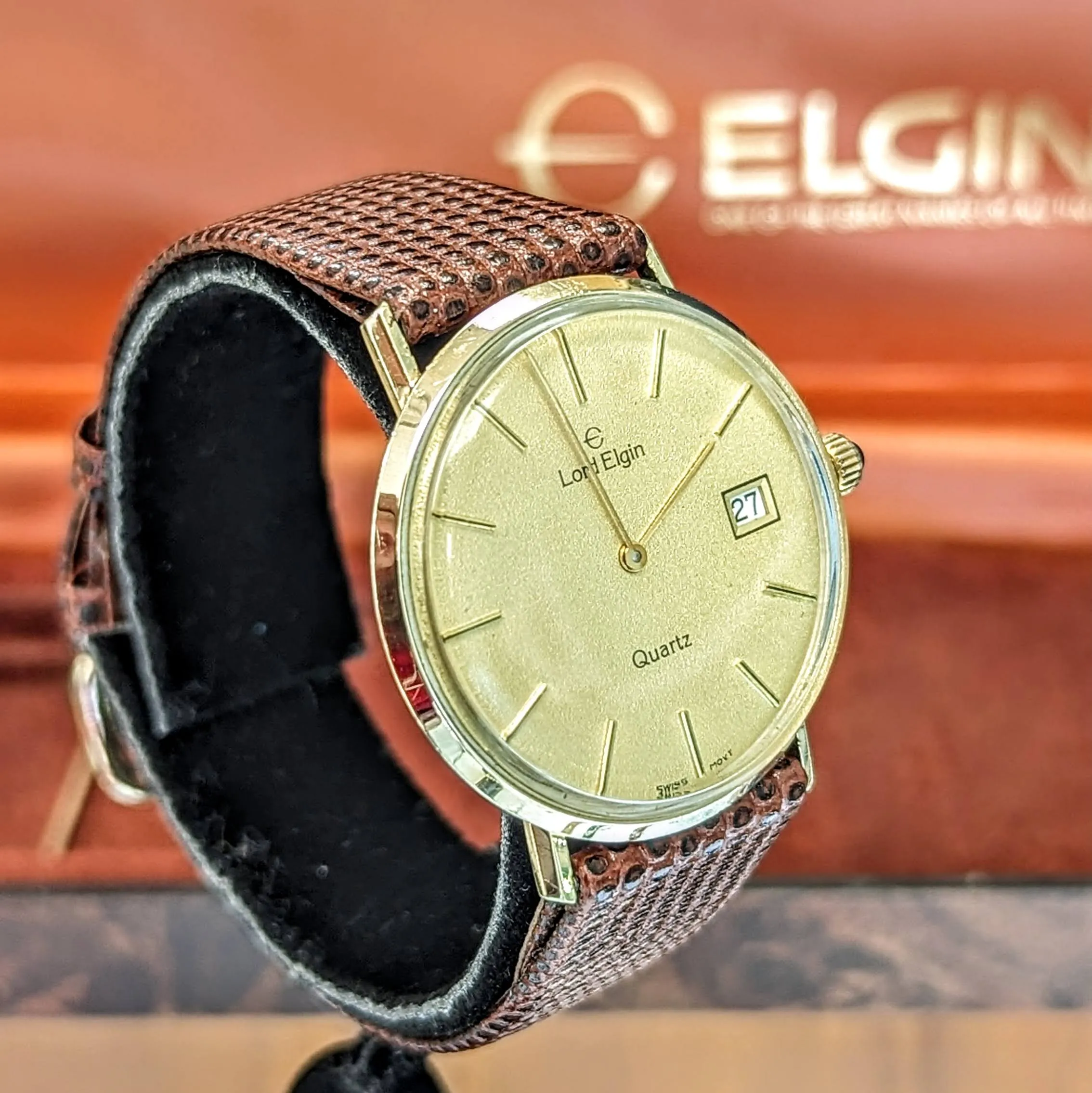 LORD ELGIN Quartz Wristwatch 14K Yellow GOLD Swiss Made Watch - In box!