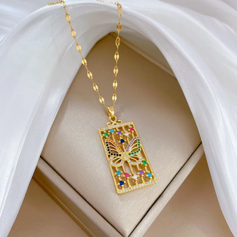 Luxury Colorful Rhinestone Temperament Butterfly Big Pendant Necklace For Women