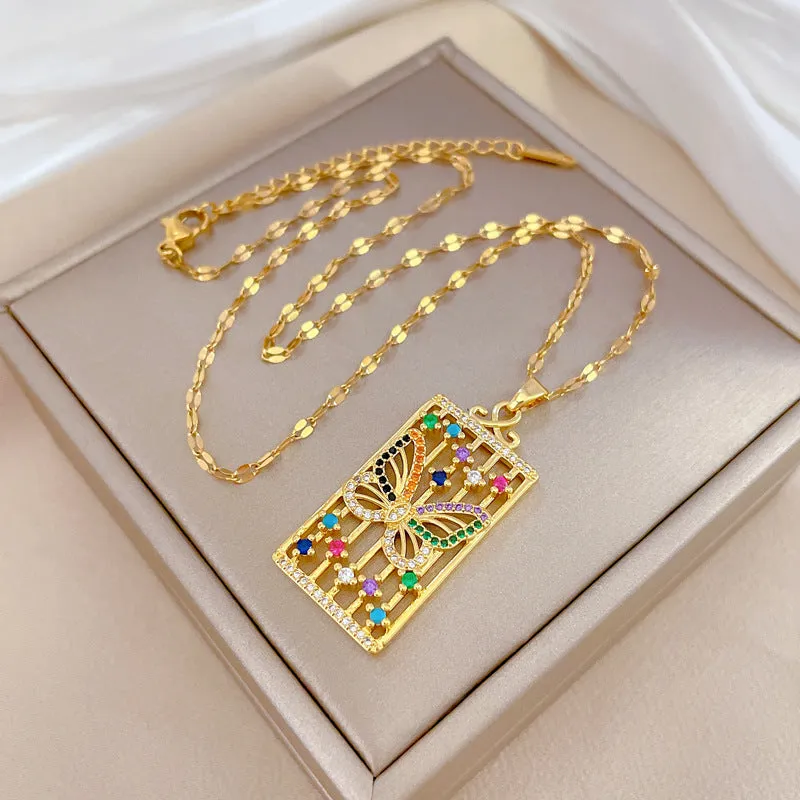 Luxury Colorful Rhinestone Temperament Butterfly Big Pendant Necklace For Women