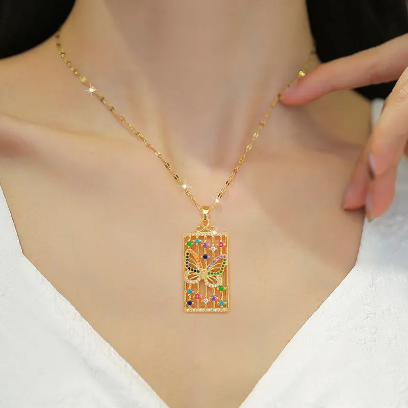 Luxury Colorful Rhinestone Temperament Butterfly Big Pendant Necklace For Women