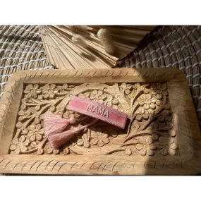 MAMA embroidered friendship bracelet in coral