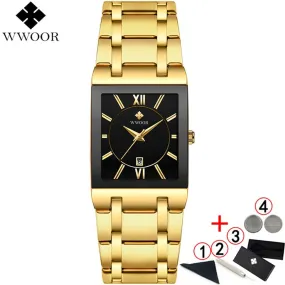 Men Watches Top Brand Luxury WWOOR Gold Black Square Quartz Watch Men 2020 Waterproof Golden Male Wristwatch Men Watches 2019