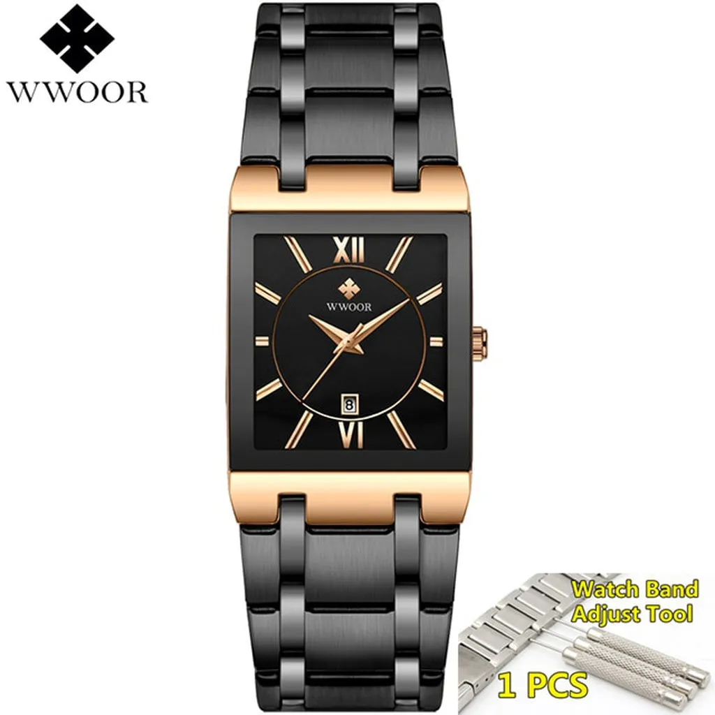 Men Watches Top Brand Luxury WWOOR Gold Black Square Quartz Watch Men 2020 Waterproof Golden Male Wristwatch Men Watches 2019