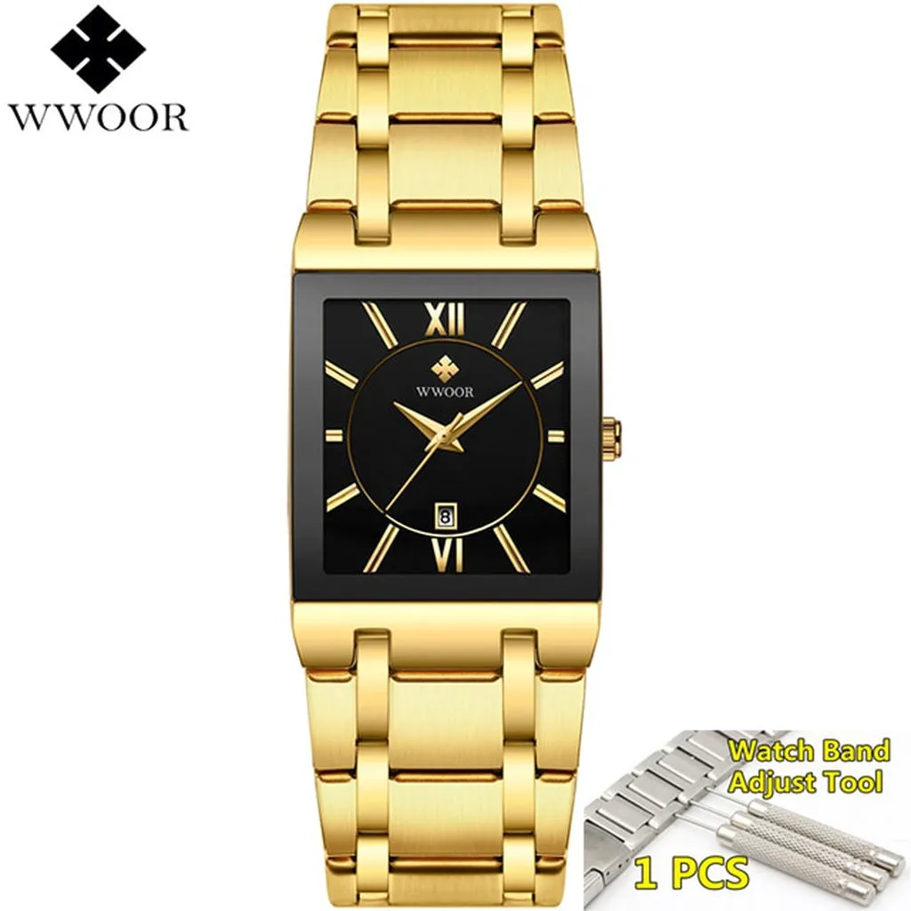 Men Watches Top Brand Luxury WWOOR Gold Black Square Quartz Watch Men 2020 Waterproof Golden Male Wristwatch Men Watches 2019