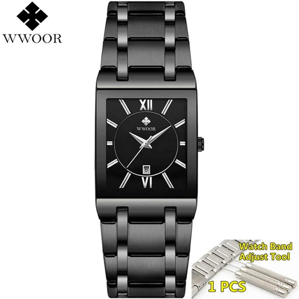 Men Watches Top Brand Luxury WWOOR Gold Black Square Quartz Watch Men 2020 Waterproof Golden Male Wristwatch Men Watches 2019