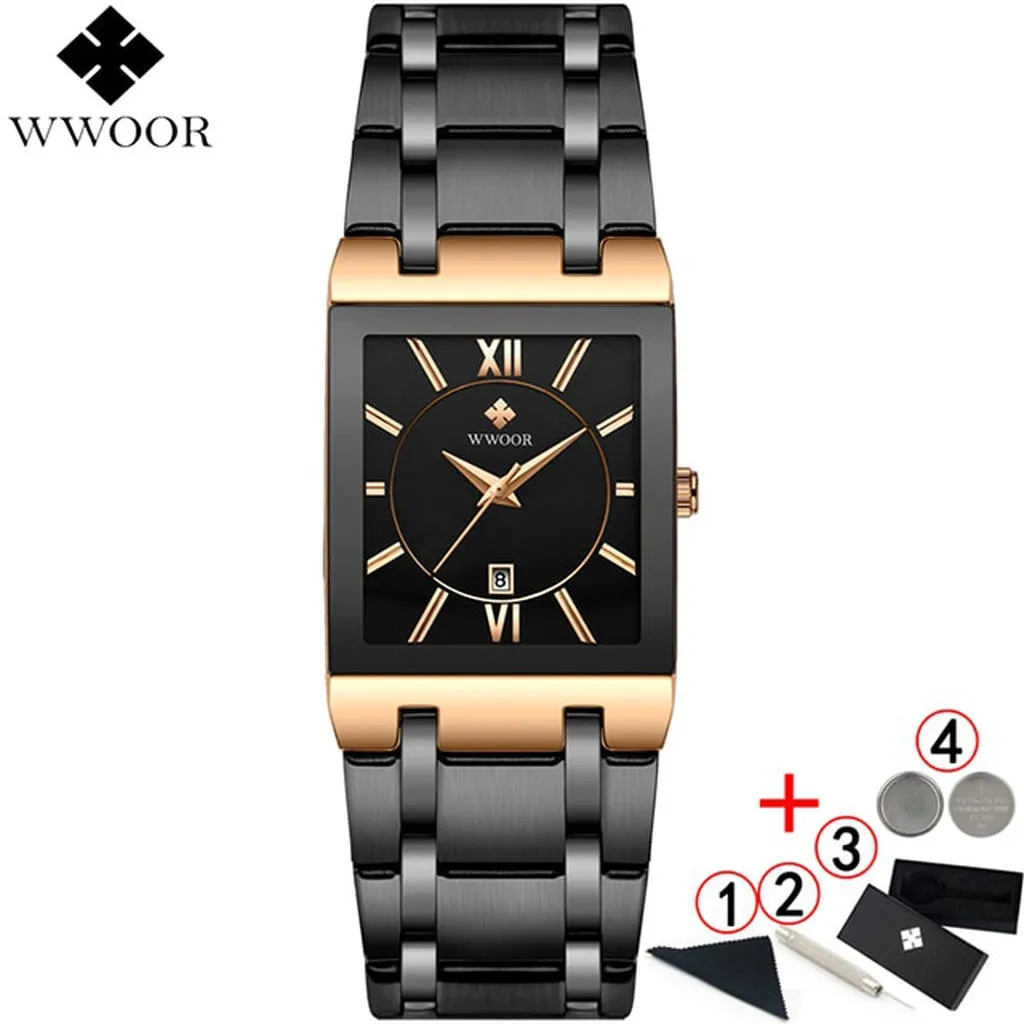 Men Watches Top Brand Luxury WWOOR Gold Black Square Quartz Watch Men 2020 Waterproof Golden Male Wristwatch Men Watches 2019