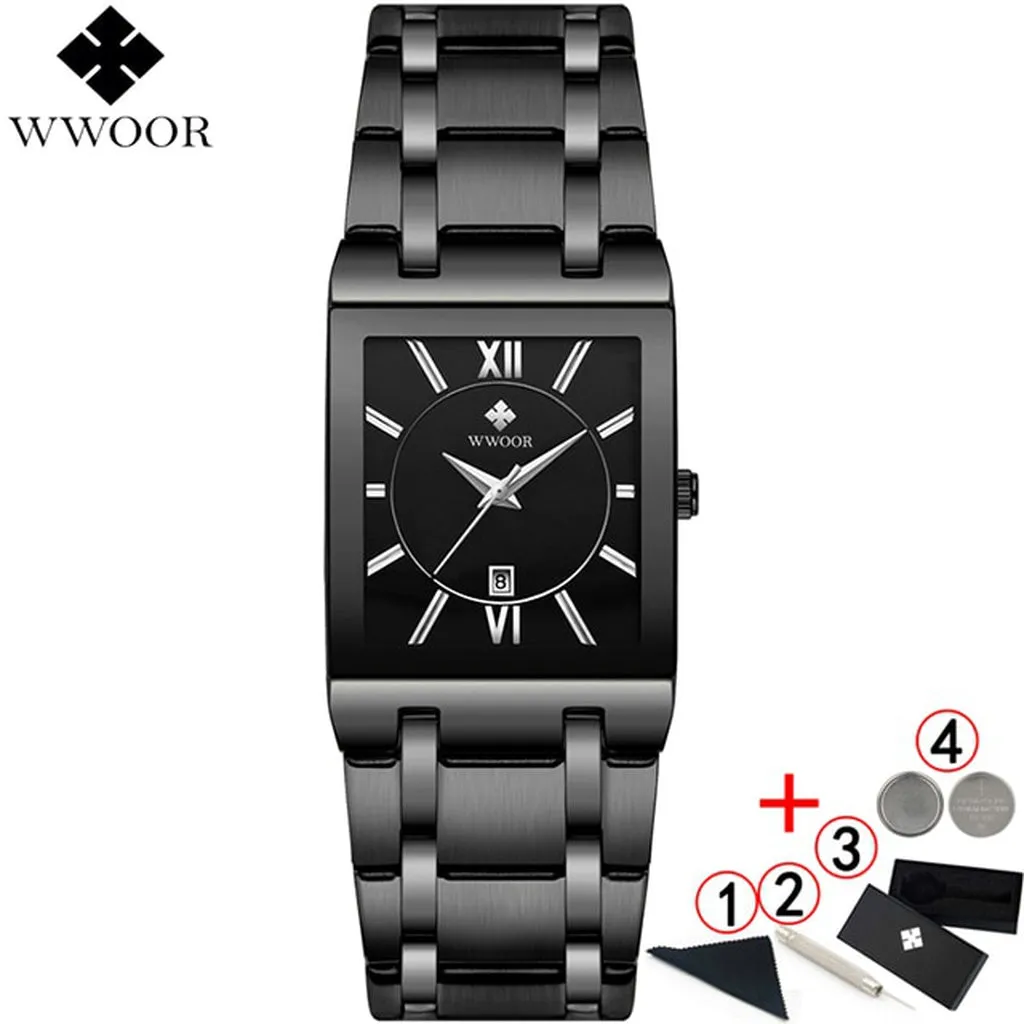 Men Watches Top Brand Luxury WWOOR Gold Black Square Quartz Watch Men 2020 Waterproof Golden Male Wristwatch Men Watches 2019