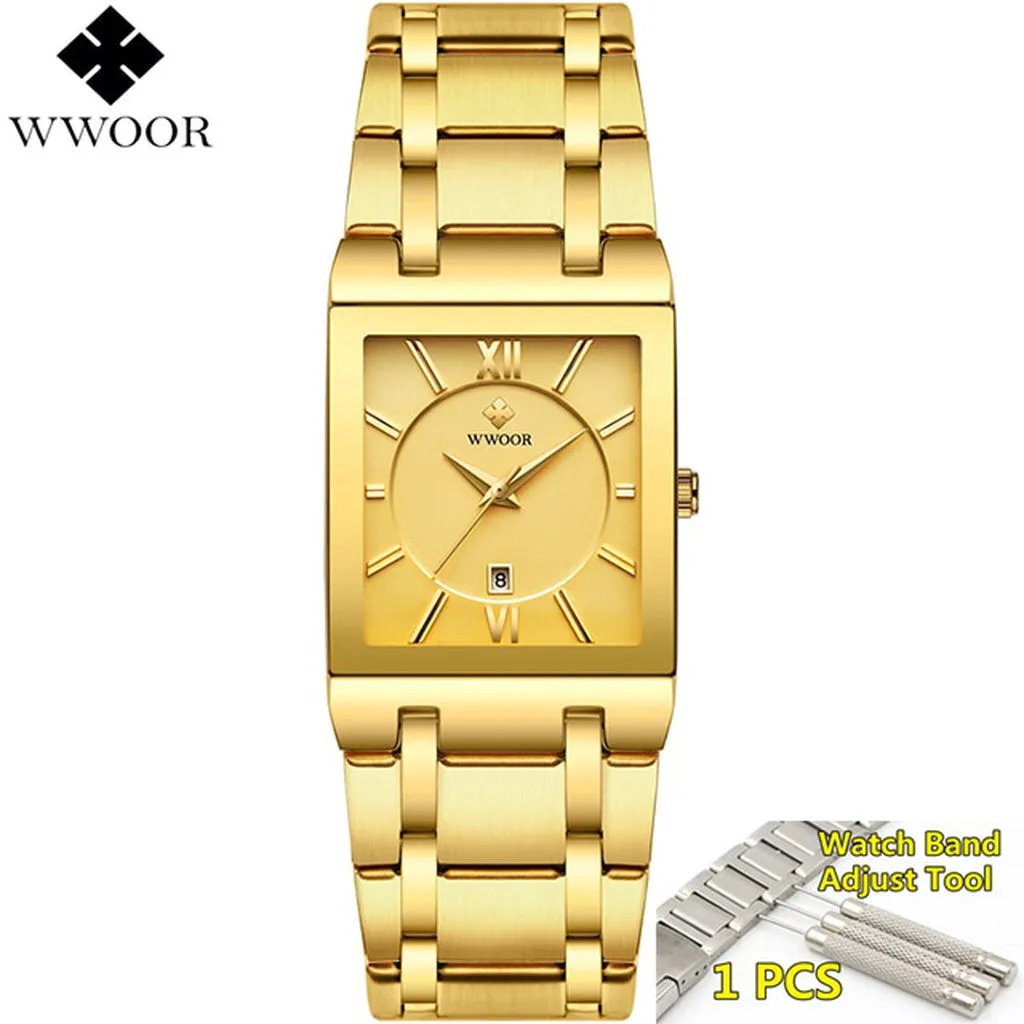 Men Watches Top Brand Luxury WWOOR Gold Black Square Quartz Watch Men 2020 Waterproof Golden Male Wristwatch Men Watches 2019