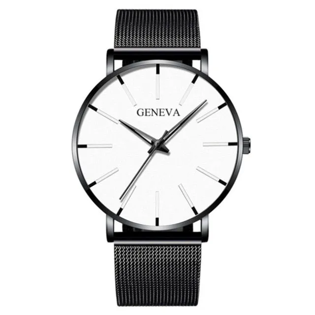 Mens Minimalist Ultra Thin Stainless Steel Mesh Belt Watch