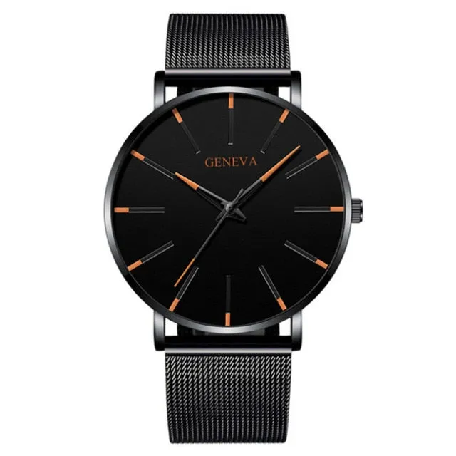 Mens Minimalist Ultra Thin Stainless Steel Mesh Belt Watch