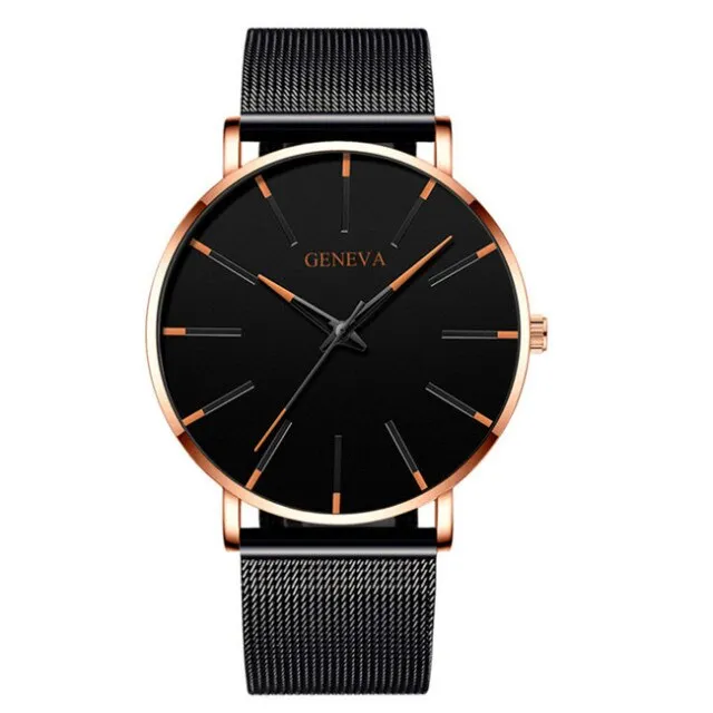 Mens Minimalist Ultra Thin Stainless Steel Mesh Belt Watch