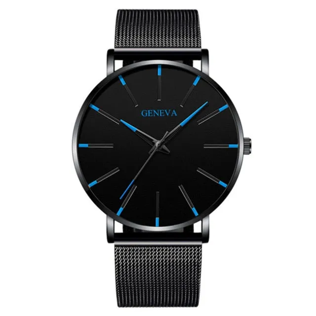 Mens Minimalist Ultra Thin Stainless Steel Mesh Belt Watch