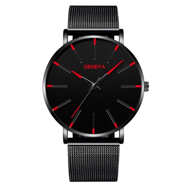 Mens Minimalist Ultra Thin Stainless Steel Mesh Belt Watch