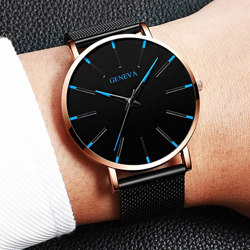 Mens Minimalist Ultra Thin Stainless Steel Mesh Belt Watch