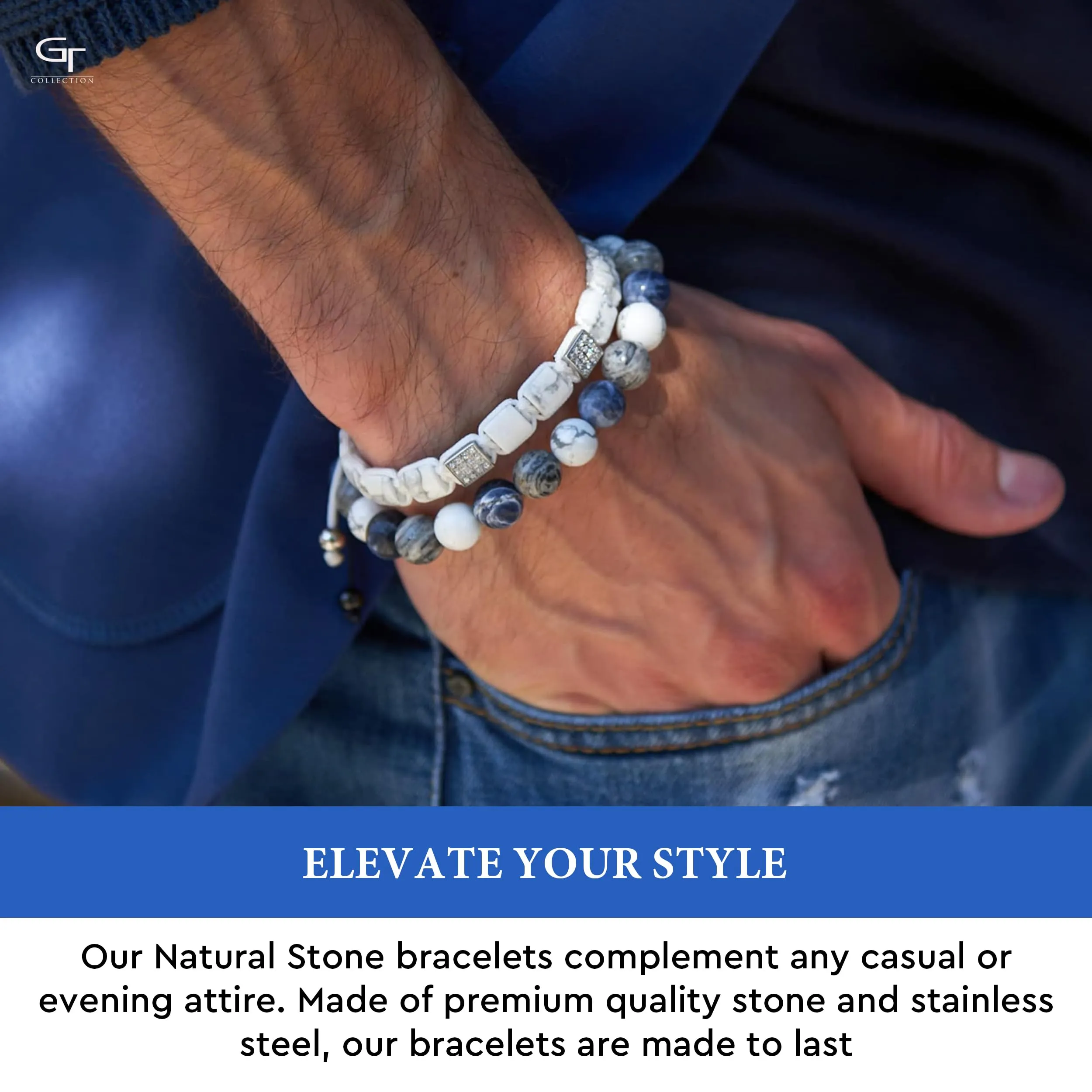 Men's Sodalite, Howlite, Jasper Beaded Bracelet