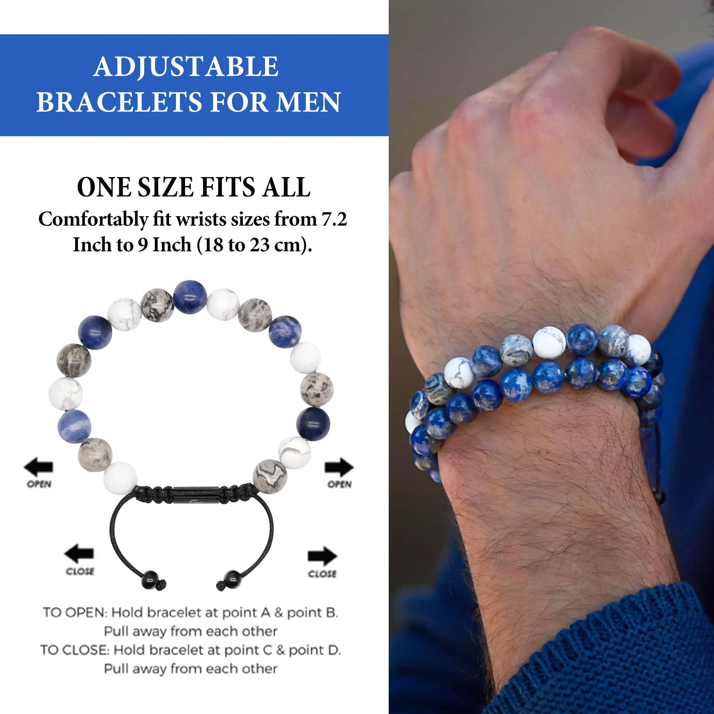 Men's Sodalite, Howlite, Jasper Beaded Bracelet