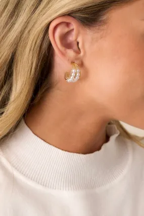 Midnight Echo Gold and Ivory Pearl Hoop Earrings