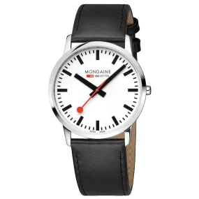 Mondaine Simply Elegant Stainless Steel Watch with Black Leather Strap
