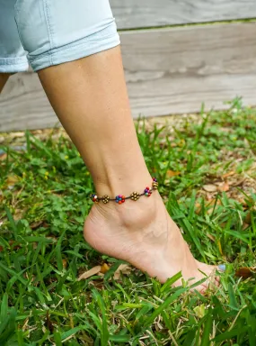 Multicolor Floral Golden Brass Boho Anklet