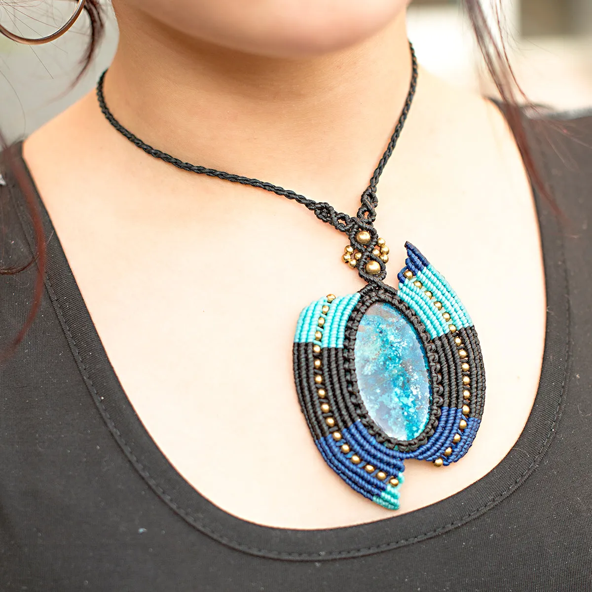 Nagini Macrame Pendant with Azurite Stone