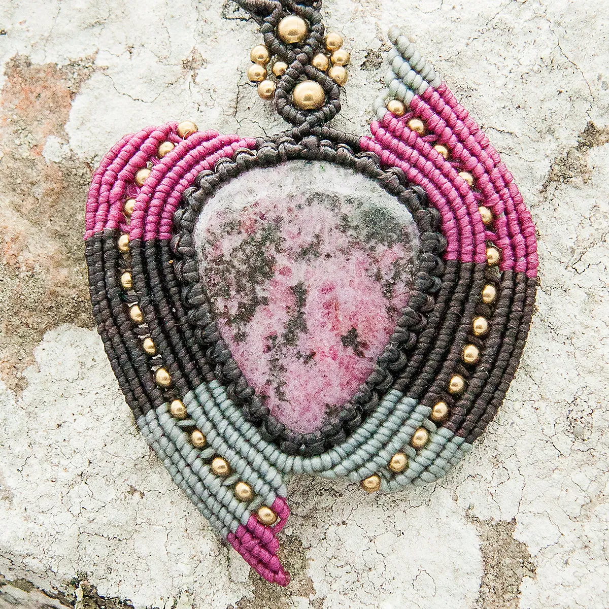 Nagini Macrame Pendant with Rhodonite Stone