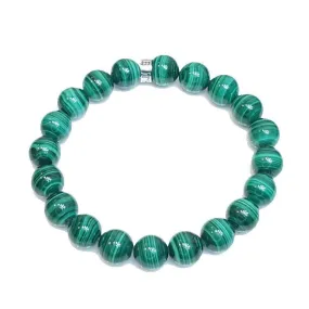 Natural Green Malachite with Silver Bead Bracelet