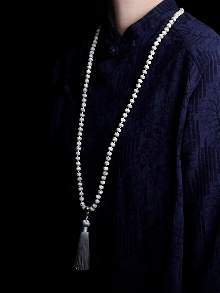 Natural Star Moon Bodhi Beaded Knotted Japamala Necklace WithTassel Meditation