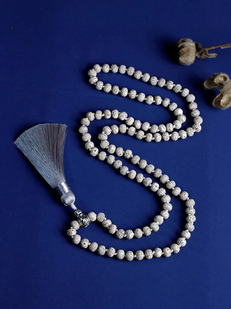 Natural Star Moon Bodhi Beaded Knotted Japamala Necklace WithTassel Meditation
