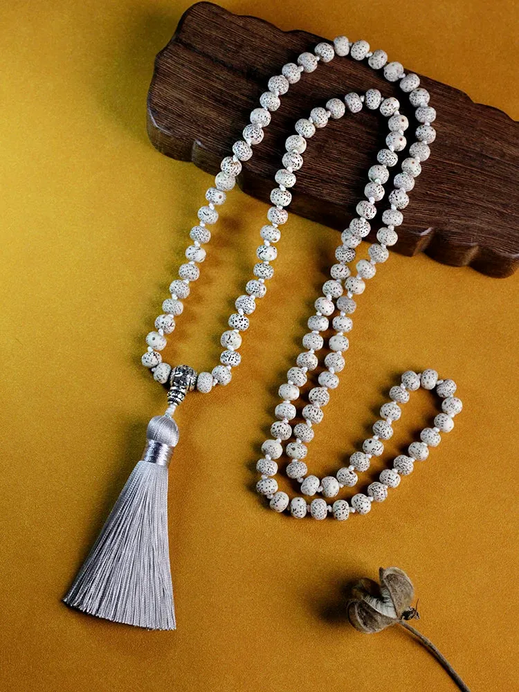 Natural Star Moon Bodhi Beaded Knotted Japamala Necklace WithTassel Meditation