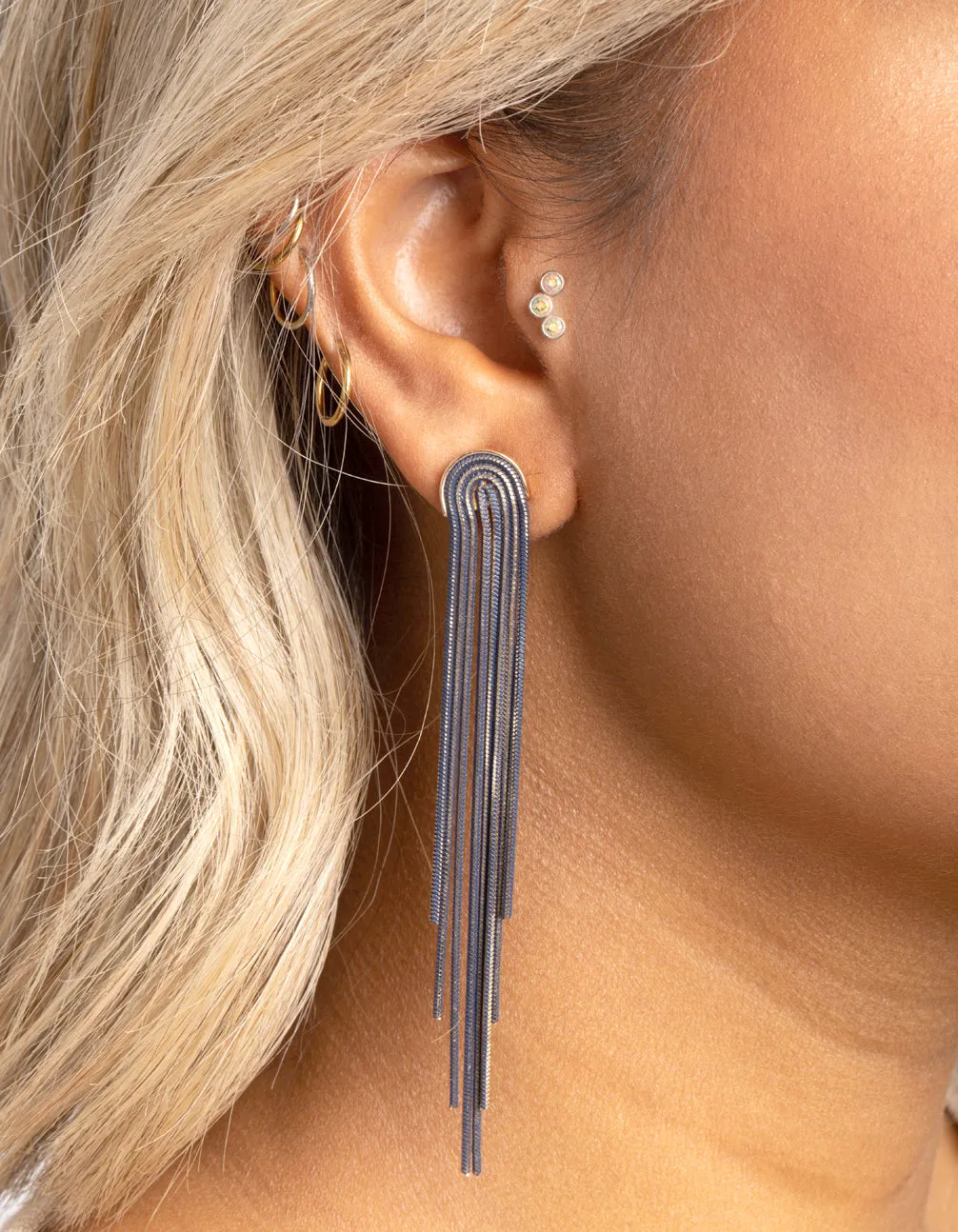 Navy Waterfall Chain Earrings