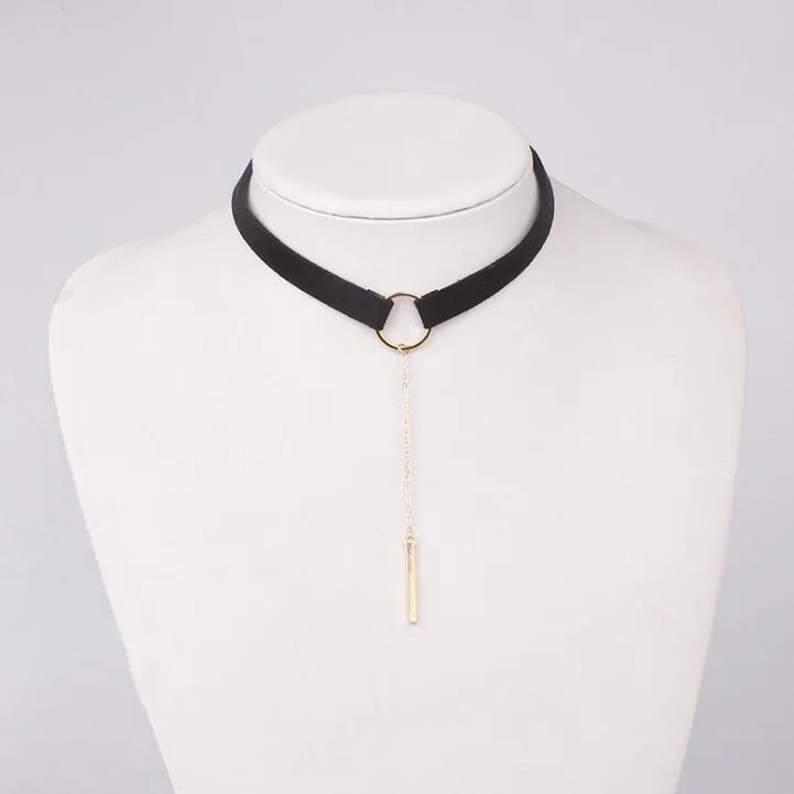 New Black Velvet Choker Necklace Gold Chain Bar Chokers Necklace
