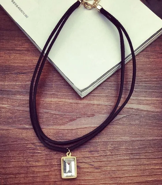 New Black Velvet Choker Necklace Gold Chain Bar Chokers Necklace