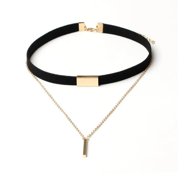 New Black Velvet Choker Necklace Gold Chain Bar Chokers Necklace