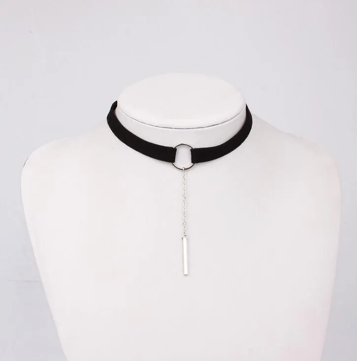New Black Velvet Choker Necklace Gold Chain Bar Chokers Necklace